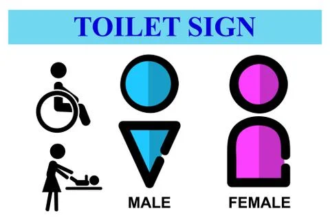 Simple Vector, Icon Style, Blue and Pink Toilet Sign for Male, Female, handic Stock Illustration