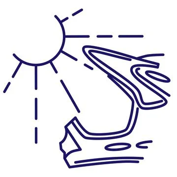 Simple vector icon with thin lines of the sun illuminating a bicycle helmet Stock Illustration