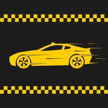 A simple vector icon of a yellow taxi car on a black background. Stock Illustration