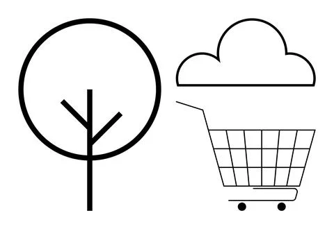 Simple vector icons of a tree, a cloud, and a shopping cart. Ideal for eco-fr Illustrazione stock
