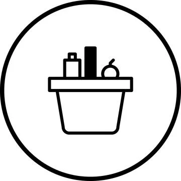Simple vector illustration of a basket with various items within a circular.. Stock Illustration