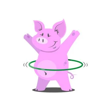 Simple vector illustration of a fat pig with a hulaohup Stock Illustration