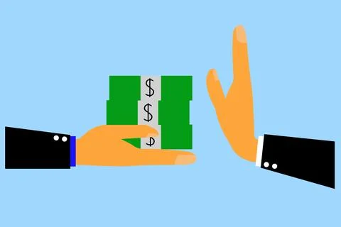 Simple vector illustration, hand refuse stack of dollar paper money from othe Stock Illustration