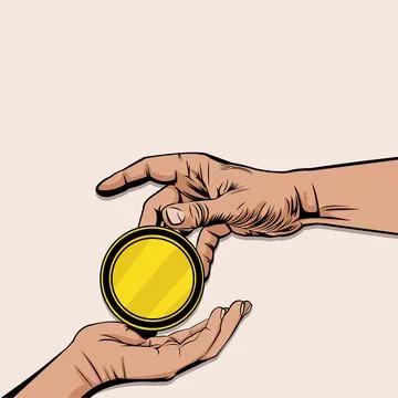 Simple vector illustration of hands giving coins to others Stock Illustration