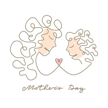 Simple vector illustration with mother and child, baby, lettering Mothers day Stock Illustration