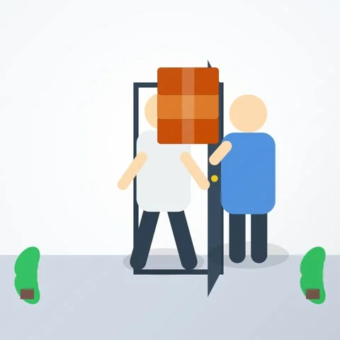 Simple vector illustration of person near closed door symbolizing access an.. Stock Footage 344777595