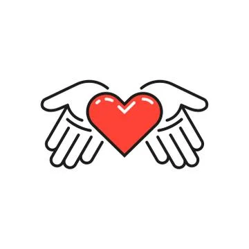 Simple vector illustration of a red heart in open palms Иллюстрация