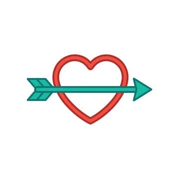 A simple vector illustration of a red heart with a teal arrow passing through Stock Illustration