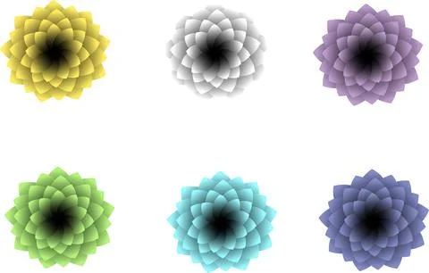 Simple vector illustration of a set of six flowers of different colors Stock Illustration
