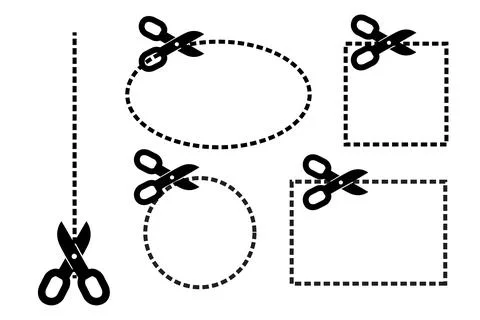 Simple vector illustration sign cut here, vertical circle oval rectangle an.. Stock Illustration