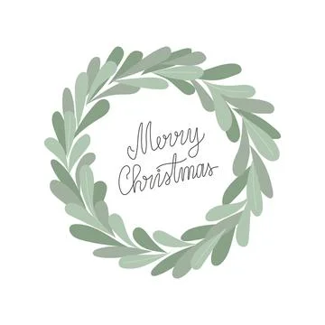 Simple vector illustration with simple stylish green wreath for greeting card Stock Illustration