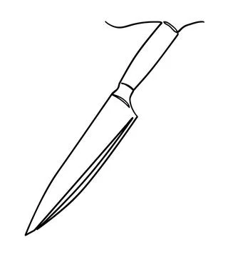 Simple vector kitchen knife, line art, continuous, isolated on white Stock Illustration