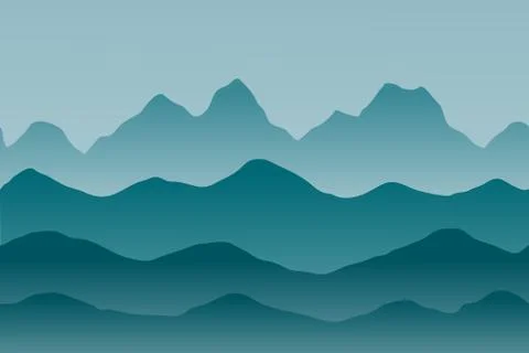 Simple vector landscape with hills and mountains in flat style Stock Illustration