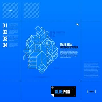 Simple vector layout with abstract outline object in blueprint style. EPS10 Stock Illustration