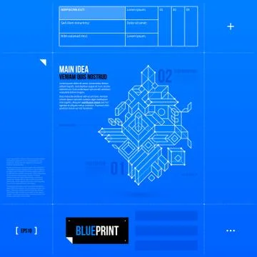 Simple vector layout with abstract outline object in blueprint style. EPS10 Illustrazione stock