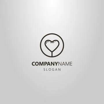 Simple vector line art abstract heart logo in a round frame Stock Illustration