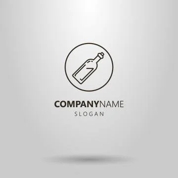 Simple vector line art bottle logo in the round frame Stock Illustration