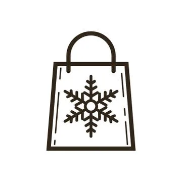Simple vector line art Christmas shopping bag icon Stock Illustration