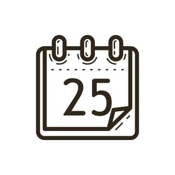 Simple vector line art Christmas calendar icon with date  Stock Illustration