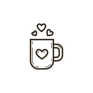  simple vector line art cup icon with hearts Illustrazione stock