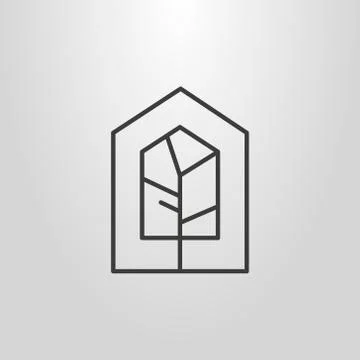 Simple vector line art geometric pictogram of tree in a house-sh Stock Illustration