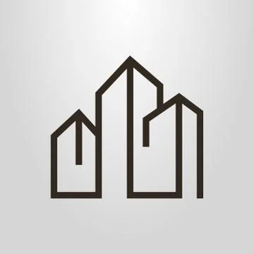 Simple vector line art geometric pictogram of three high-rise buildings Stock Illustration