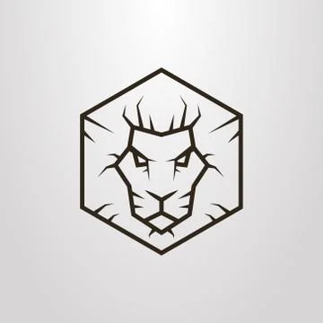 Simple vector line art hexagon symbol of lion head  Stock Illustration