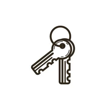  simple vector line art icon of keys on a bunch Stock Illustration