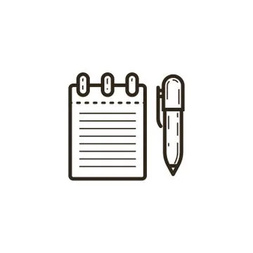 Simple vector line art icon of notebook with pen Stock Illustration