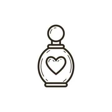 Simple vector line art icon of perfume bottle with heart Illustrazione stock