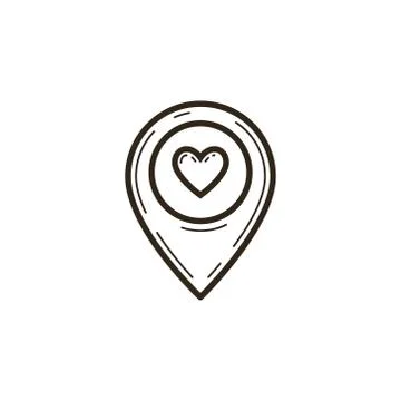 Simple vector line art icon of the meta-location marker with the heart Illustrazione stock