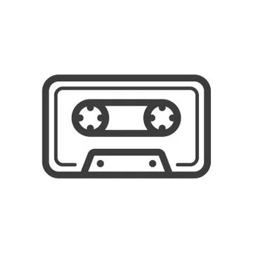 Simple vector line art icon of old school music cassette Stock Illustration