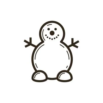 Simple vector line art icon of the cute snowman Stock Illustration