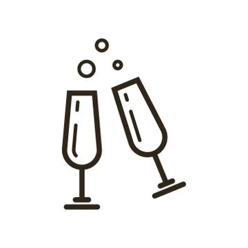 Simple vector line art icon of two glasses with champagne Stock Illustration