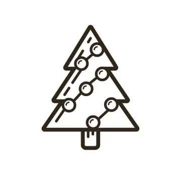 Simple vector line art icon of decorated Christmas tree 스톡 일러스트