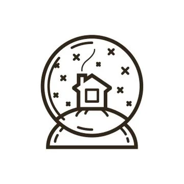Simple vector line art icon house in snow globes Illustrazione stock