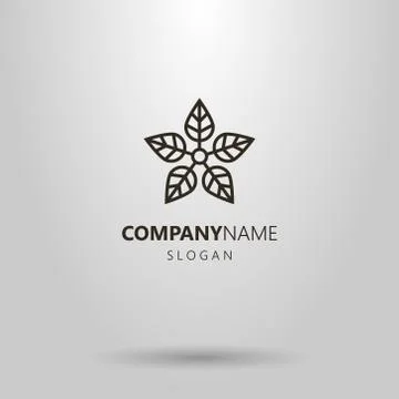 Simple vector line art logo of five-leafed flower Stock Illustration