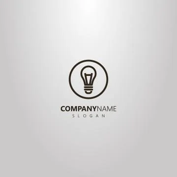  simple vector line art logo bulb in a round frame Illustrazione stock