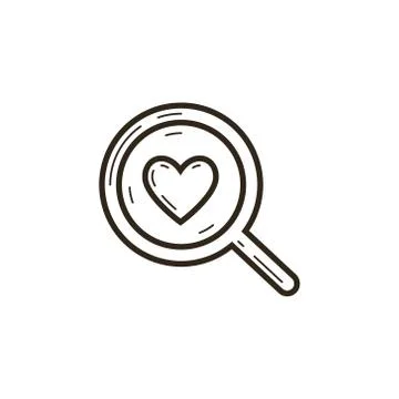 Simple vector line art magnifying glass and heart icon Illustrazione stock