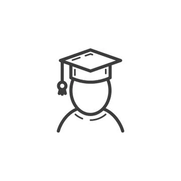 Simple vector line art outline icon of the graduate of the university Stock Illustration