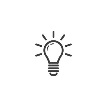 Simple vector line art outline icon of a glowing light bulb Stock Illustration