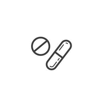 Simple vector line art outline icon of different tablets and pills Stock Illustration