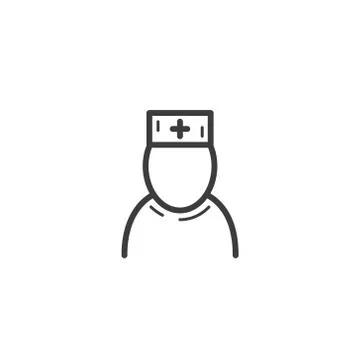Simple vector line art outline icon of the doctor avatar Stock Illustration