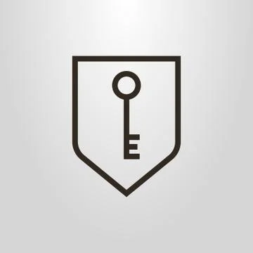 Simple vector line art pictogram of one key in a shield frame Illustrazione stock