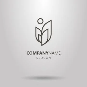 Simple vector line art plant with sun logo Stock Illustration