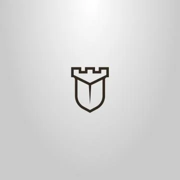 Simple vector line art sign of shield-shaped tower  Stock Illustration