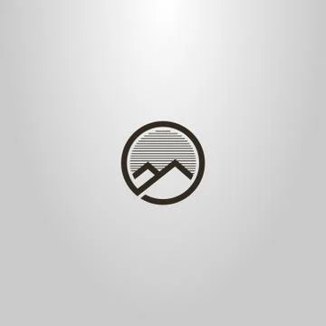 Simple vector line art sign of two mountains in a round frame Stock Illustration