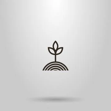 Simple vector line art sign of a plant grown from a garden bed Stock Illustration