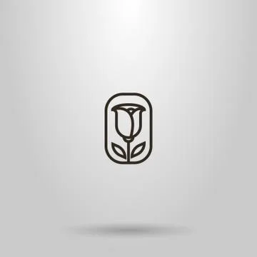 Simple vector line art sign of a tulip flower in a frame Stock Illustration