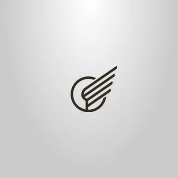 Simple vector line art sign of the wing of the bird in a round frame Stock-Illustration
